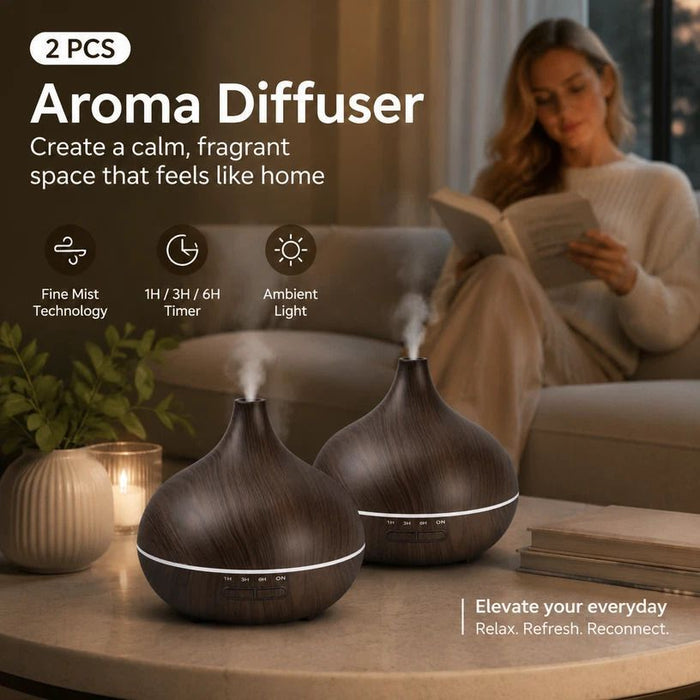 2-Pack Wood Grain Aroma Diffuser with Remote |Walnut Wood Finish