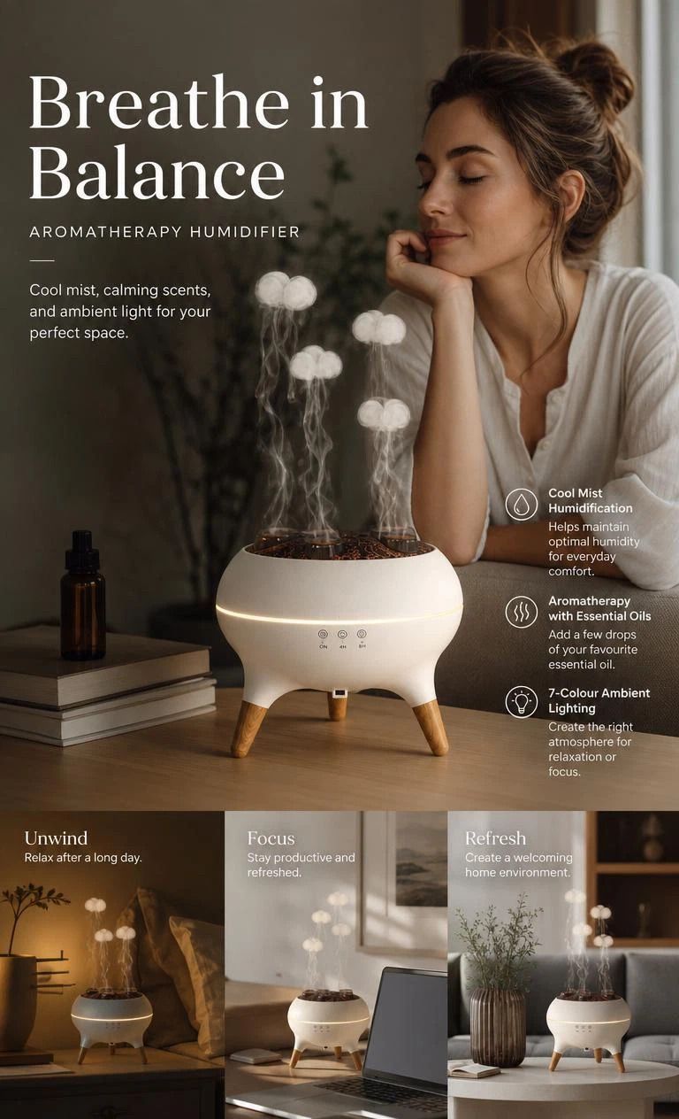 680g Resin Jellyfish Aroma Humidifier | Sound-Activated RGB Light | Dry Burn Protection