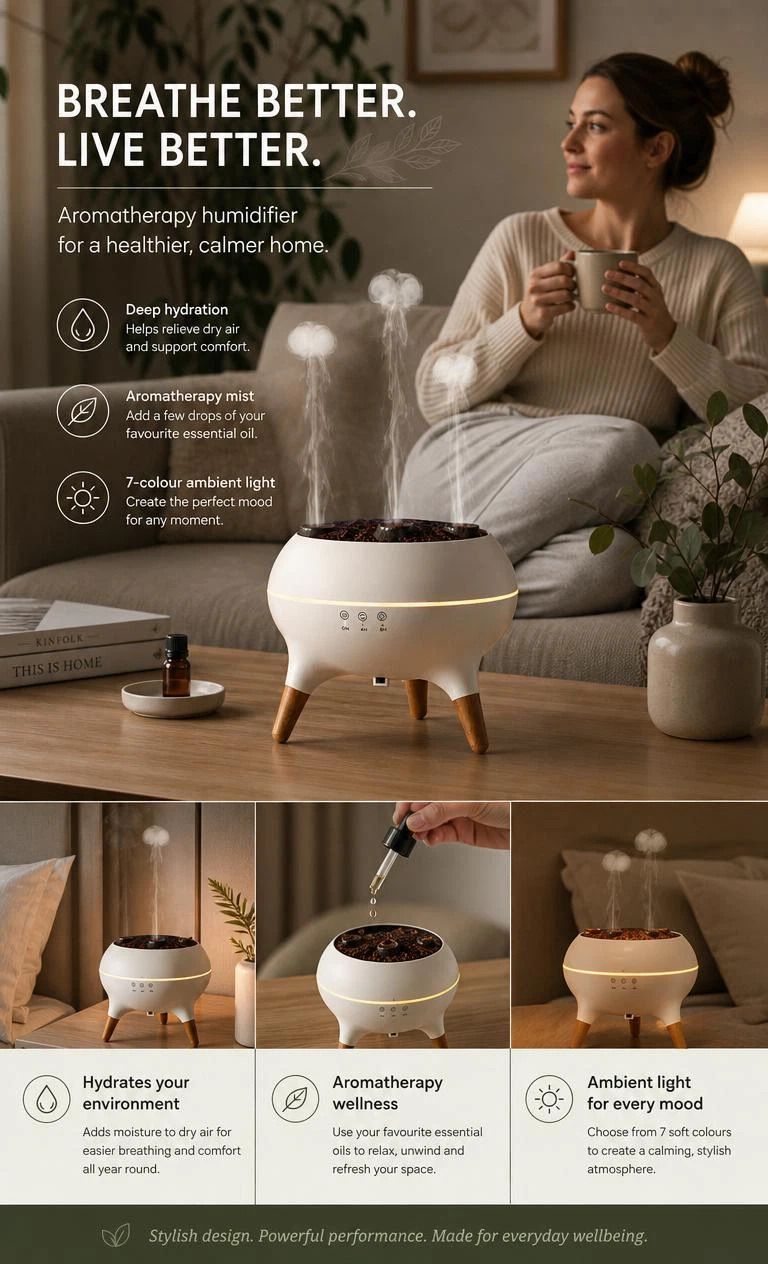 Jellyfish Aroma Diffuser | Music-Linked Colour-Shifting Light | Ultra-Quiet Night Time Humidifier