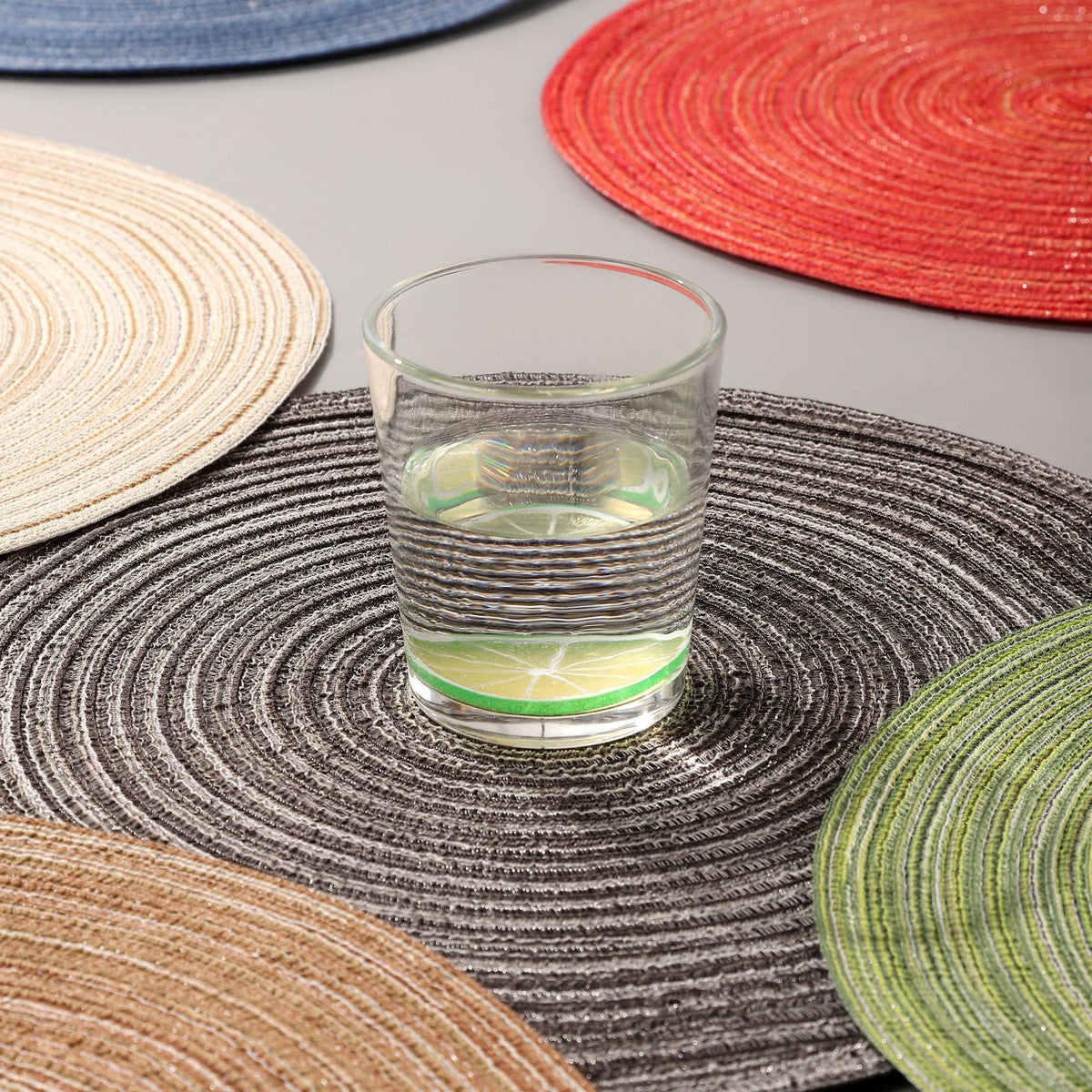 Round Cotton Woven Placemats Set of 6 – Heat Resistant, Non-Slip | 38cm | Blue