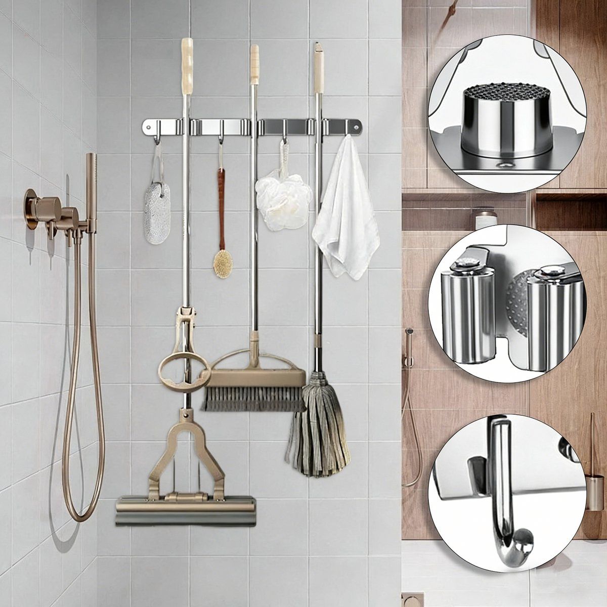 Wall-Mounted Broom & Mop Holder Set – 2 Pack