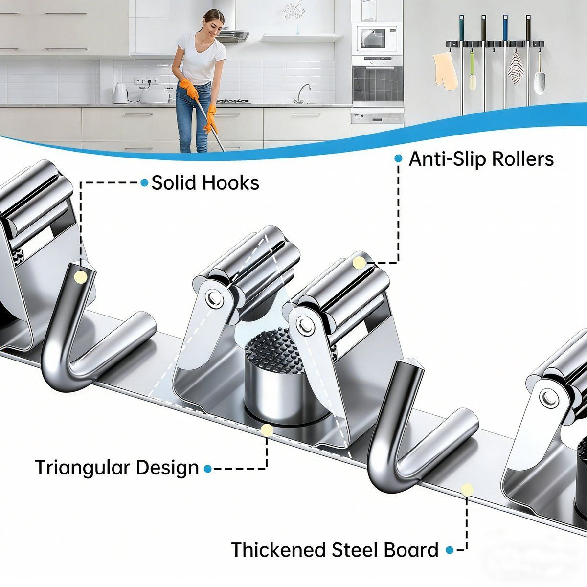 Wall-Mounted Broom & Mop Holder Set – 2 Pack