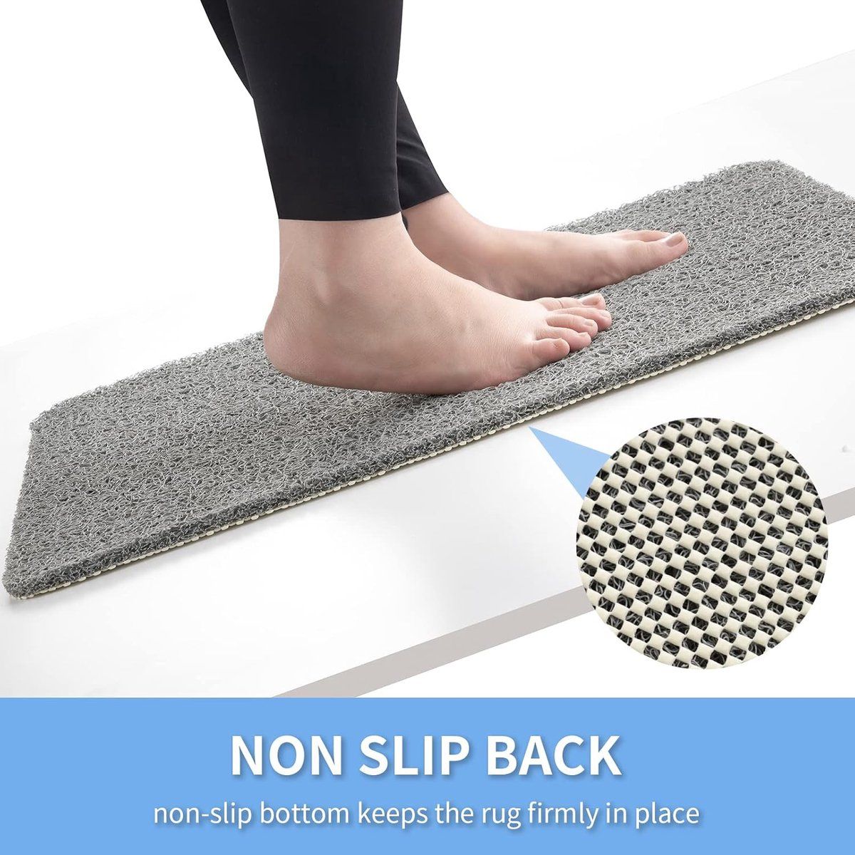 Non-Slip Shower Mat with Massage Feel & Foot Scrubber | BPA-Free PVC | Quick Drain & Fast Dry | Grey | 24x16in