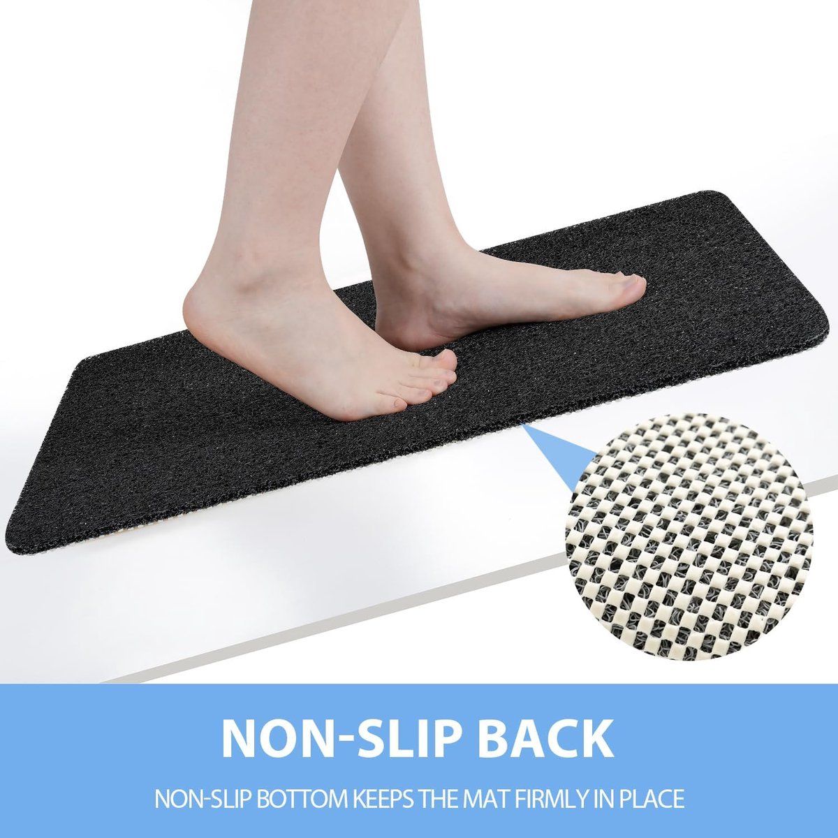 Non-Slip Shower Mat with Massage Feel & Foot Scrubber | BPA-Free PVC | Quick Drain & Fast Dry | Black | 40x60cm