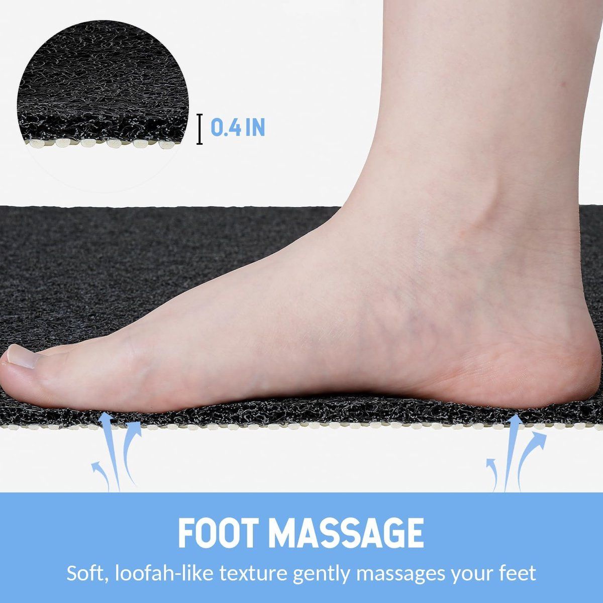Non-Slip Shower Mat with Massage Feel & Foot Scrubber | BPA-Free PVC | Quick Drain & Fast Dry | Black | 40x60cm