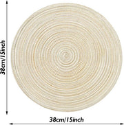 Round Woven Cotton Placemats 6 Pack, Beige Washable Braided Table Mats, 38cm Heat‑Resistant Circular Table Place Mats for Dining Table Kitchen Home Decor