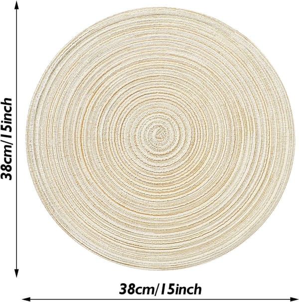 Round Woven Cotton Placemats Set of 6 – Beige (38cm)