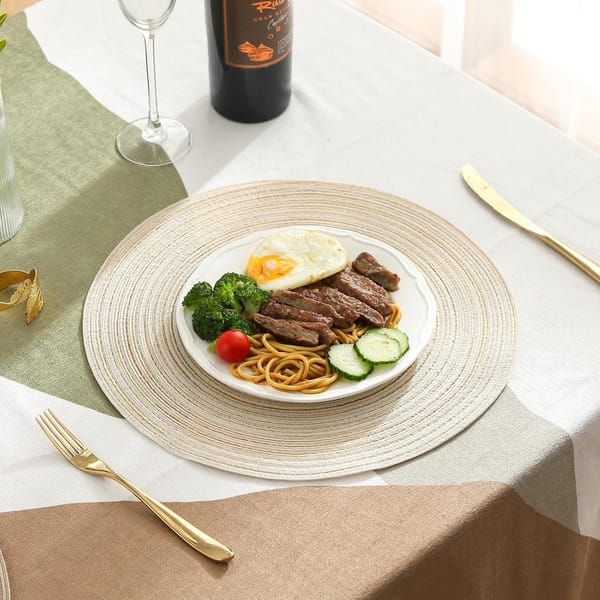 Round Woven Cotton Placemats Set of 6 – Beige (38cm)