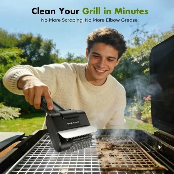 Cordless Electric BBQ Grill Brush | Rotating Stainless Steel Bristles, Black