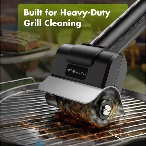 Cordless Electric BBQ Grill Brush | Rotating Stainless Steel Bristles, Black