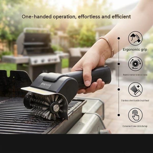 Cordless Electric BBQ Grill Brush | Rotating Stainless Steel Bristles, Black