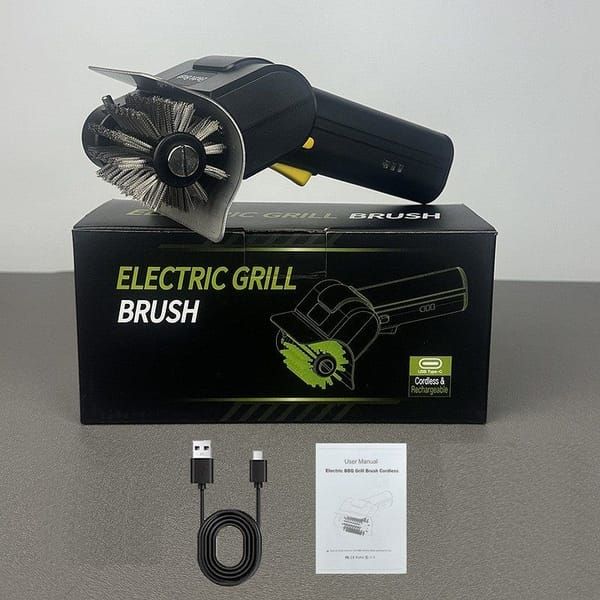 Cordless Electric BBQ Grill Brush | Rotating Stainless Steel Bristles, Black