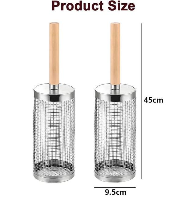 Rolling BBQ Grill Baskets 2 Pack | 304 Stainless Steel, 35 x 9.5 cm