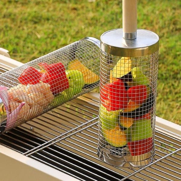 Rolling BBQ Grill Baskets 2 Pack | 304 Stainless Steel, 35 x 9.5 cm