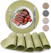 15 Inch Round Placemats for Dining Table Set of 6 - Braided Round Place Mats & Anti-Skid Placemat - Heat Resistant Round Woven Placemats & Table Mats for Dining (Green)