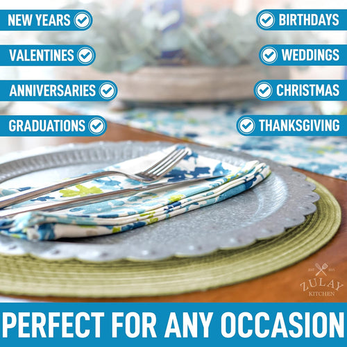 15 Inch Round Placemats for Dining Table Set of 6 - Braided Round Place Mats & Anti-Skid Placemat - Heat Resistant Round Woven Placemats & Table Mats for Dining (Green)