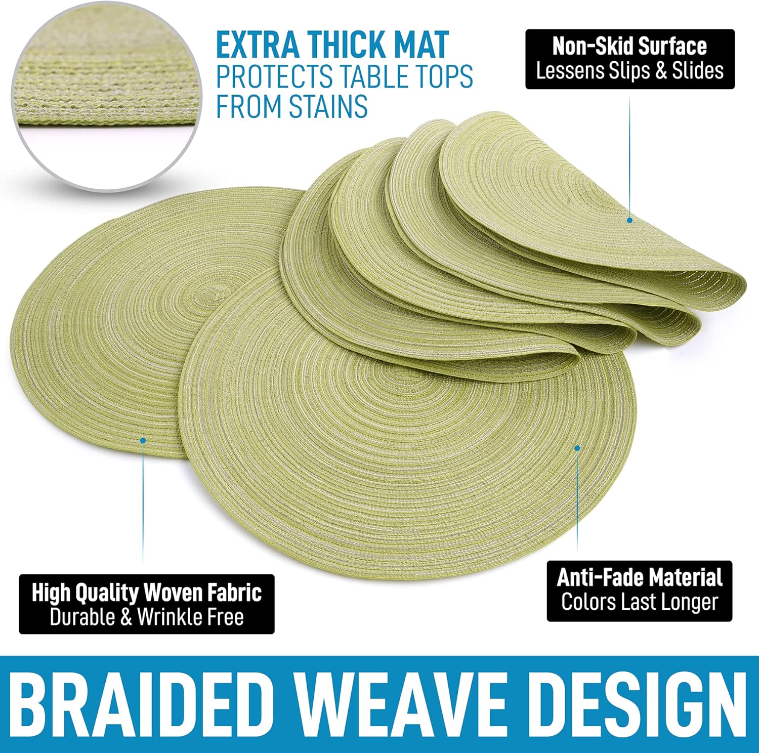 Round Braided Placemats Set of 6 – Olive (38cm)