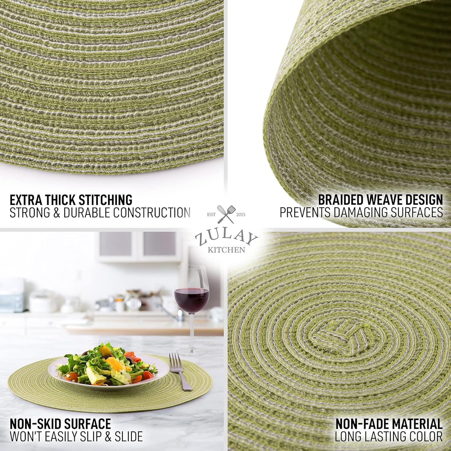 Round Braided Placemats Set of 6 – Olive (38cm)