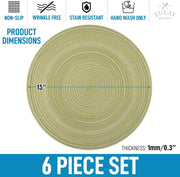 15 Inch Round Placemats for Dining Table Set of 6 - Braided Round Place Mats & Anti-Skid Placemat - Heat Resistant Round Woven Placemats & Table Mats for Dining (Green)