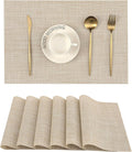 Beige Placemats Set of 6 - Heat Resistant Non-Slip Place mats for Dining Table, Washable Durable PVC Vinyl Woven Table Mats(Beige, 6)