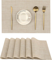 Beige Placemats Set of 6 - Heat Resistant Non-Slip Place mats for Dining Table, Washable Durable PVC Vinyl Woven Table Mats(Beige, 6)