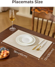 Beige Placemats Set of 6 - Heat Resistant Non-Slip Place mats for Dining Table, Washable Durable PVC Vinyl Woven Table Mats(Beige, 6)