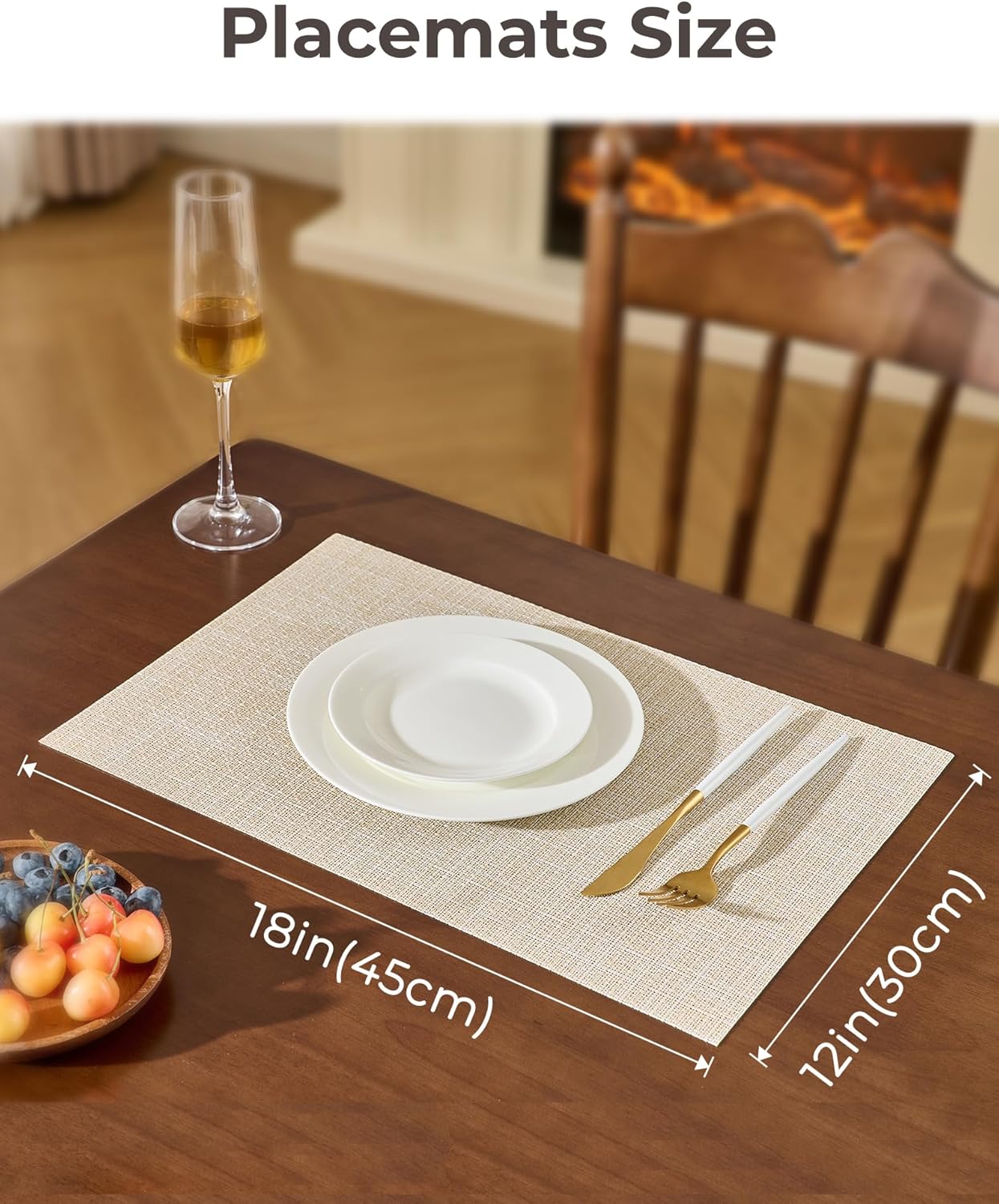 PVC Vinyl Woven Placemats Set of 6 – Beige