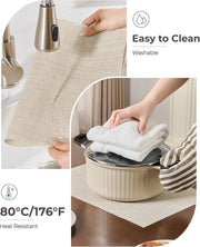 Beige Placemats Set of 6 - Heat Resistant Non-Slip Place mats for Dining Table, Washable Durable PVC Vinyl Woven Table Mats(Beige, 6)