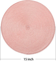 Round Braided Placemats 15 Inch Round Table Mats for Dining Tables Natural Woven Heat Resistant Place mats Set of 6 (Pink)