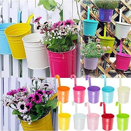 Metal Hanging Flower Pots – Set 10 Vibrant Colours