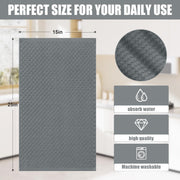 Homaxy Round Faux Leather Placemats and Coasters, Washable Dual-Side Table Mats, Wipeable Heat-Resistant Dining Place Mats and Terry Kitchen Towels(15" x 25", 6 Pack, Dark Grey)