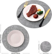 Homaxy Round Faux Leather Placemats and Coasters, Washable Dual-Side Table Mats, Wipeable Heat-Resistant Dining Place Mats and Terry Kitchen Towels(15" x 25", 6 Pack, Dark Grey)