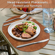 Placemats, Heat Resistant Oval Placemats Set of 6 Washable 12 x 17 Inch, Waterproof Table Mats, Wipeable Pu Place Mats for Kitchen, Dining Room, Turmeric Brown