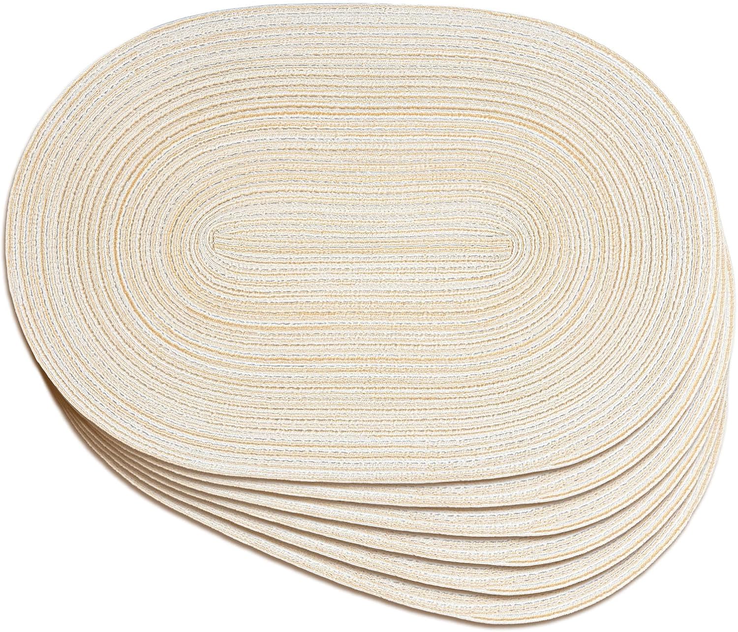 Oval Braided Placemats Set of 6 Woven 12x17.5 Inch Non Slip Washable Heat Resistant Place Mats Round Tablemats for Dining Kitchen Party Daily Table Decor Dinner Mats (Beige, 6)
