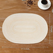 Oval Braided Placemats Set of 6 Woven 12x17.5 Inch Non Slip Washable Heat Resistant Place Mats Round Tablemats for Dining Kitchen Party Daily Table Decor Dinner Mats (Beige, 6)