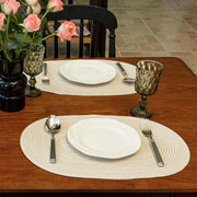 Oval Braided Placemats Set of 6 Woven 12x17.5 Inch Non Slip Washable Heat Resistant Place Mats Round Tablemats for Dining Kitchen Party Daily Table Decor Dinner Mats (Beige, 6)