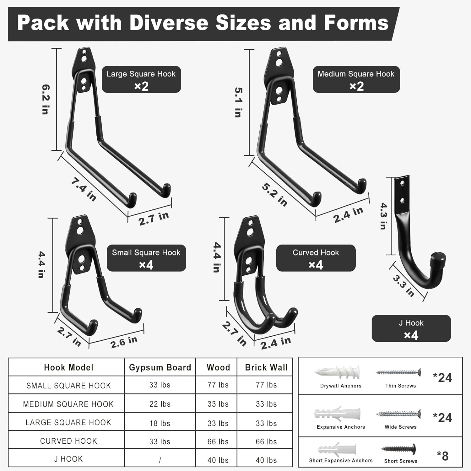 Garage Wall Hooks 20-Pack – Heavy Duty Steel with Anti-Slip Coating