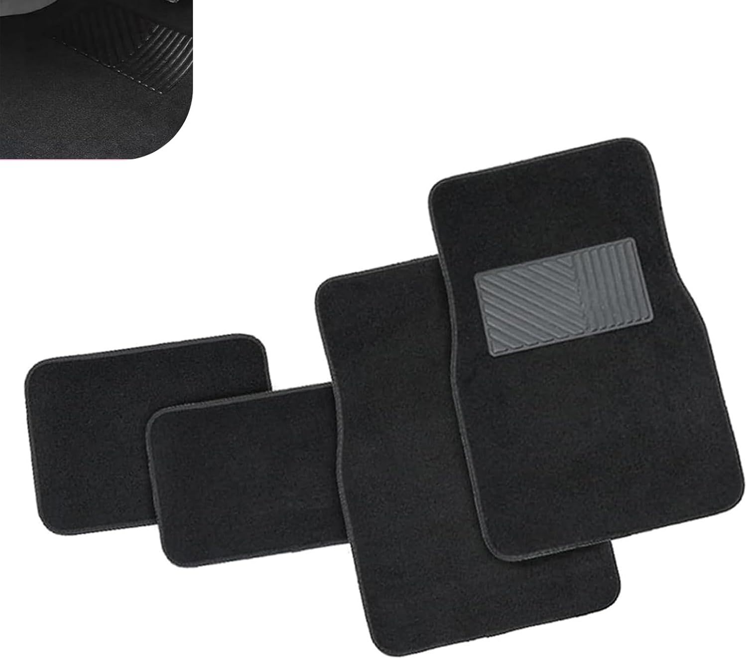 Car Floor Mats 4-Piece Set | PVC Anti-Slip Carpet Liner | All-Weather Breathable | Black