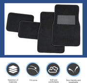 Car Floor Mats 4-Piece Set | PVC Anti-Slip Carpet Liner | All-Weather Breathable | Black