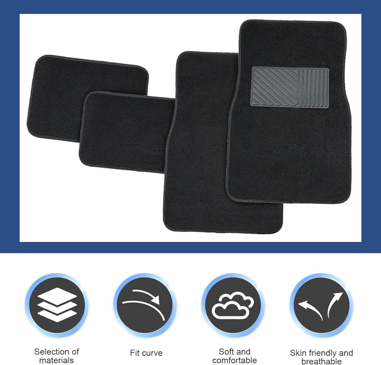 Car Floor Mats 4-Piece Set | PVC Anti-Slip Carpet Liner | All-Weather Breathable | Black