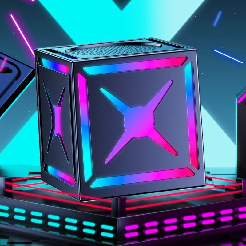 RGB Bluetooth 5.3 Speaker – Rubik's Cube Design | 360° Surround Sound & FM Radio | Black