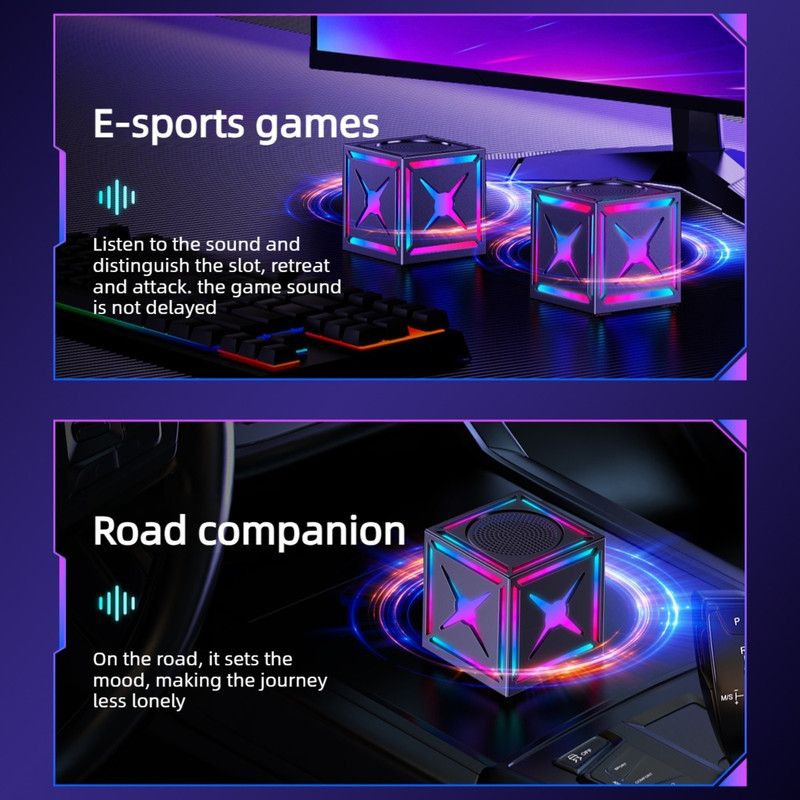 RGB Bluetooth 5.3 Speaker – Rubik's Cube Design | 360° Surround Sound & FM Radio | Black