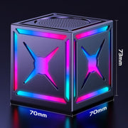 RGB Bluetooth 5.3 Speaker – Rubik's Cube Design | 360° Surround Sound & FM Radio | Black