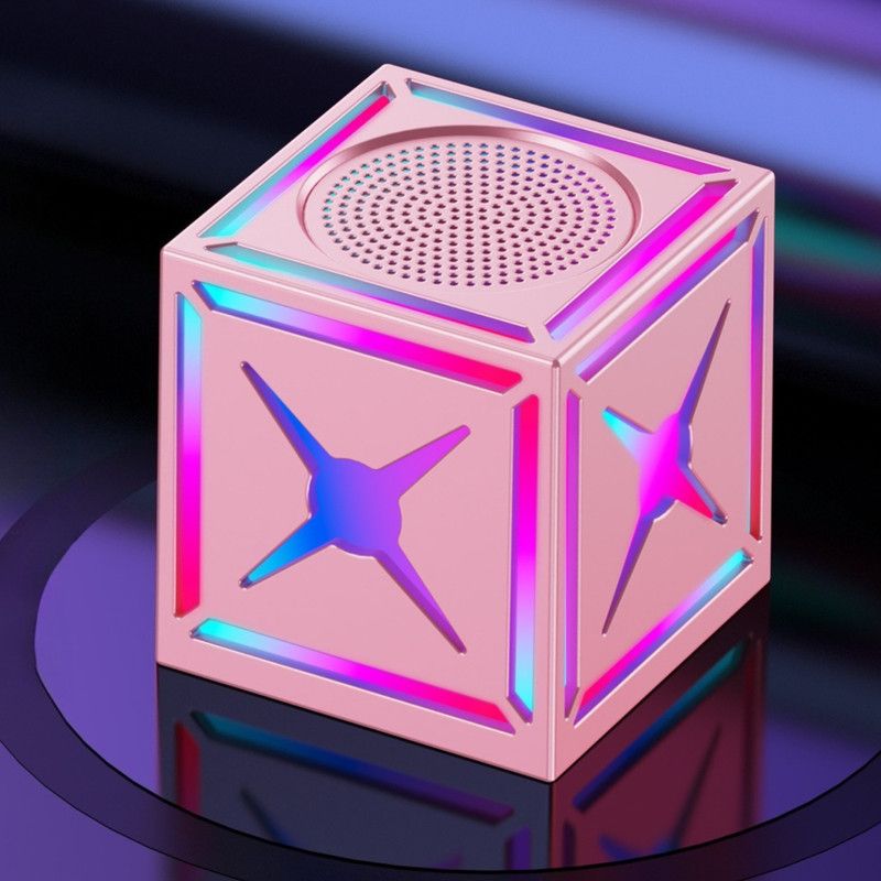 RGB Bluetooth 5.3 Speaker – Rubik's Cube Design | 360° Surround Sound & FM Radio | Pink