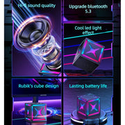 RGB Bluetooth 5.3 Speaker – Rubik's Cube Design | 360° Surround Sound & FM Radio | Pink