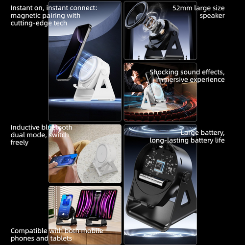 2-in-1 Phone & Tablet Stand with Bluetooth Speaker – 52mm Subwoofer, 9D Sound | BT 5.3