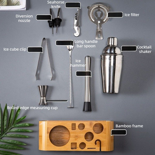750ml Premium Cocktail Shaker Bar Tool Kit | Complete Mixology Set with Bamboo Storage Stand