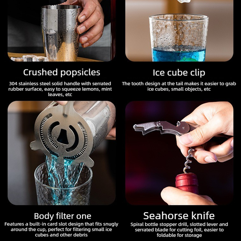 750ml Premium Cocktail Shaker Bar Tool Kit | Complete Mixology Set with Bamboo Storage Stand