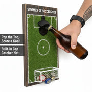 Wall-Mounted Soccer Field Bottle Opener with Goal Net Catcher – Football-Themed Bar Accessory for Game Room, Man Cave, Home Bar, or Outdoor Patio – Unique Gift for Soccer Fans (14.5*31cm)