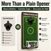Wall-Mounted Soccer Field Bottle Opener with Goal Net Catcher – Football-Themed Bar Accessory for Game Room, Man Cave, Home Bar, or Outdoor Patio – Unique Gift for Soccer Fans (14.5*31cm)